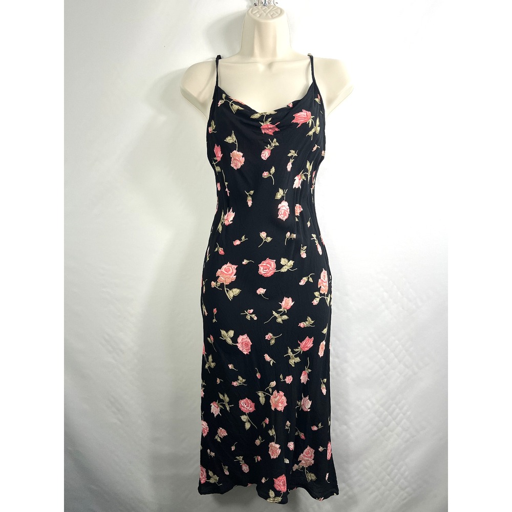 MONTE Floral Sundress Cowl Neck Midi Dress Size M Y2K Slimming‎ Sexy
